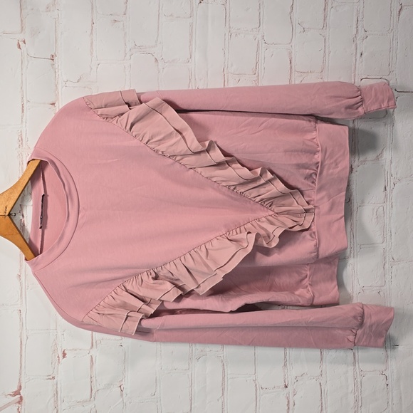 Simplee Apparel Tops - Simplee Dropshoulder Ruffled Sleeve Sweatshirt Casual Oversized Pink Pullover S